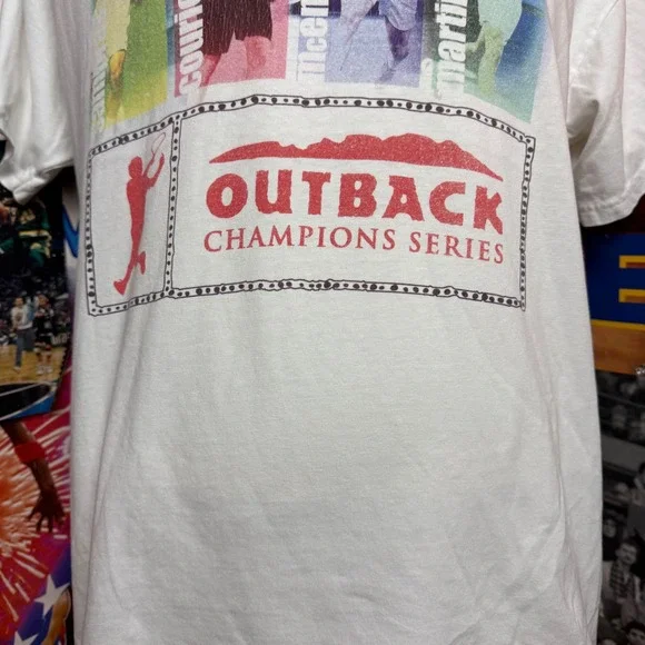 Vintage Sampras McEnroe Courier Outback Champions Series Tennis T Shirt Sz Large